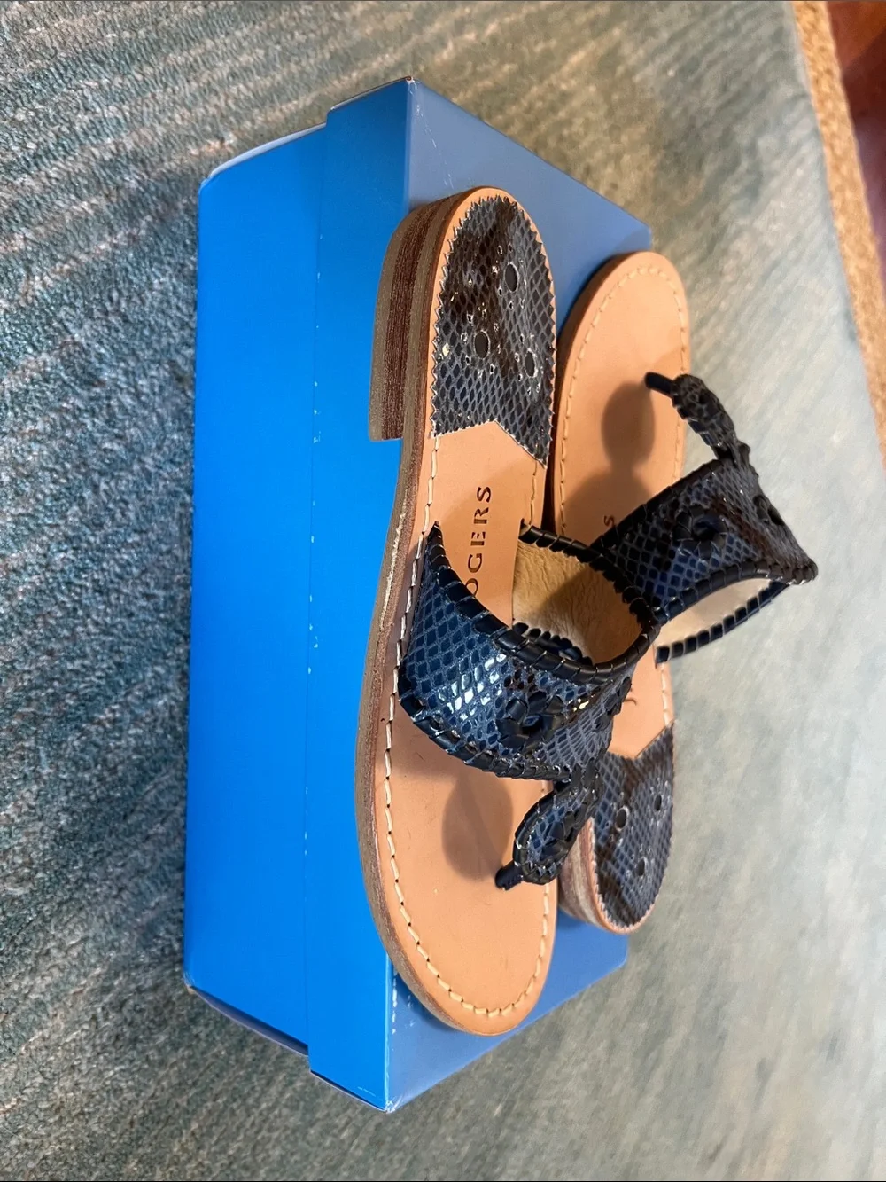 Jack Rogers Black Snakeskin-Texture Leather Sandals